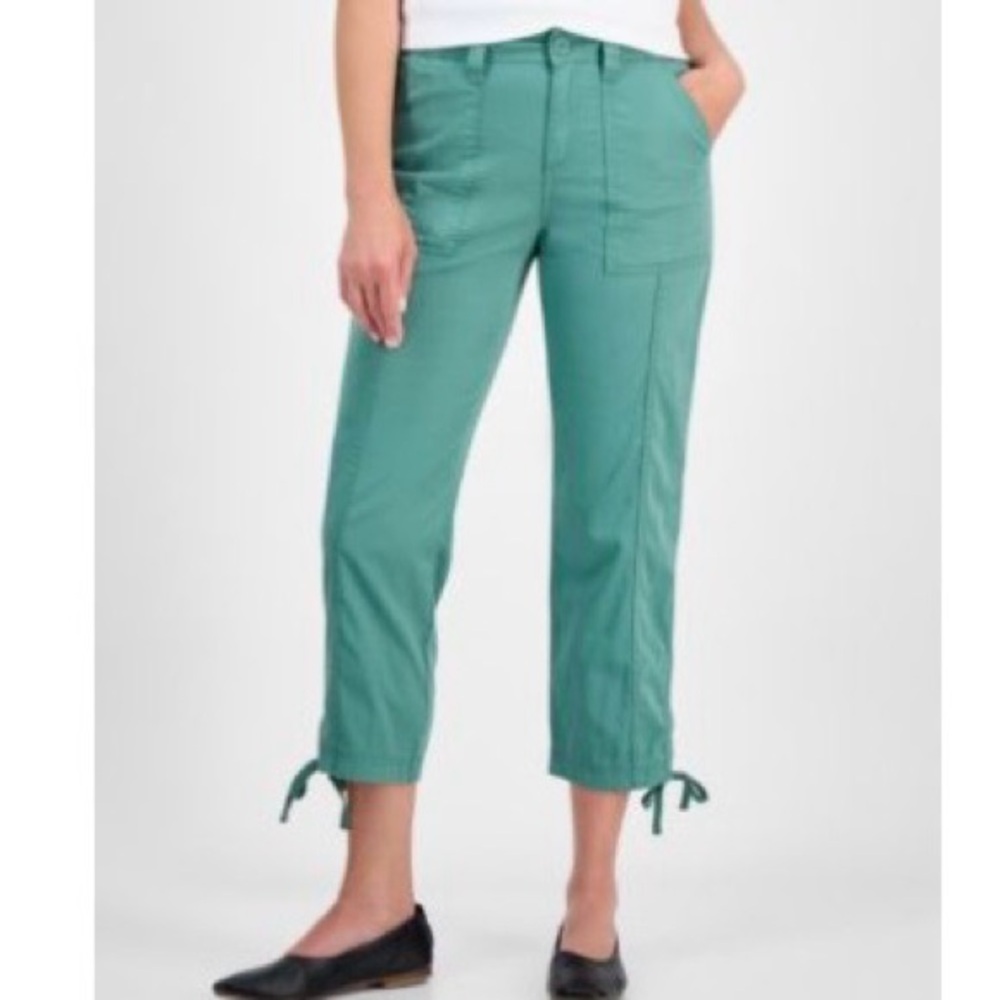 Style & Co Women’s Green Mid Rise Tie Hem Casual Utility Ankle Pants sz 10 NWT